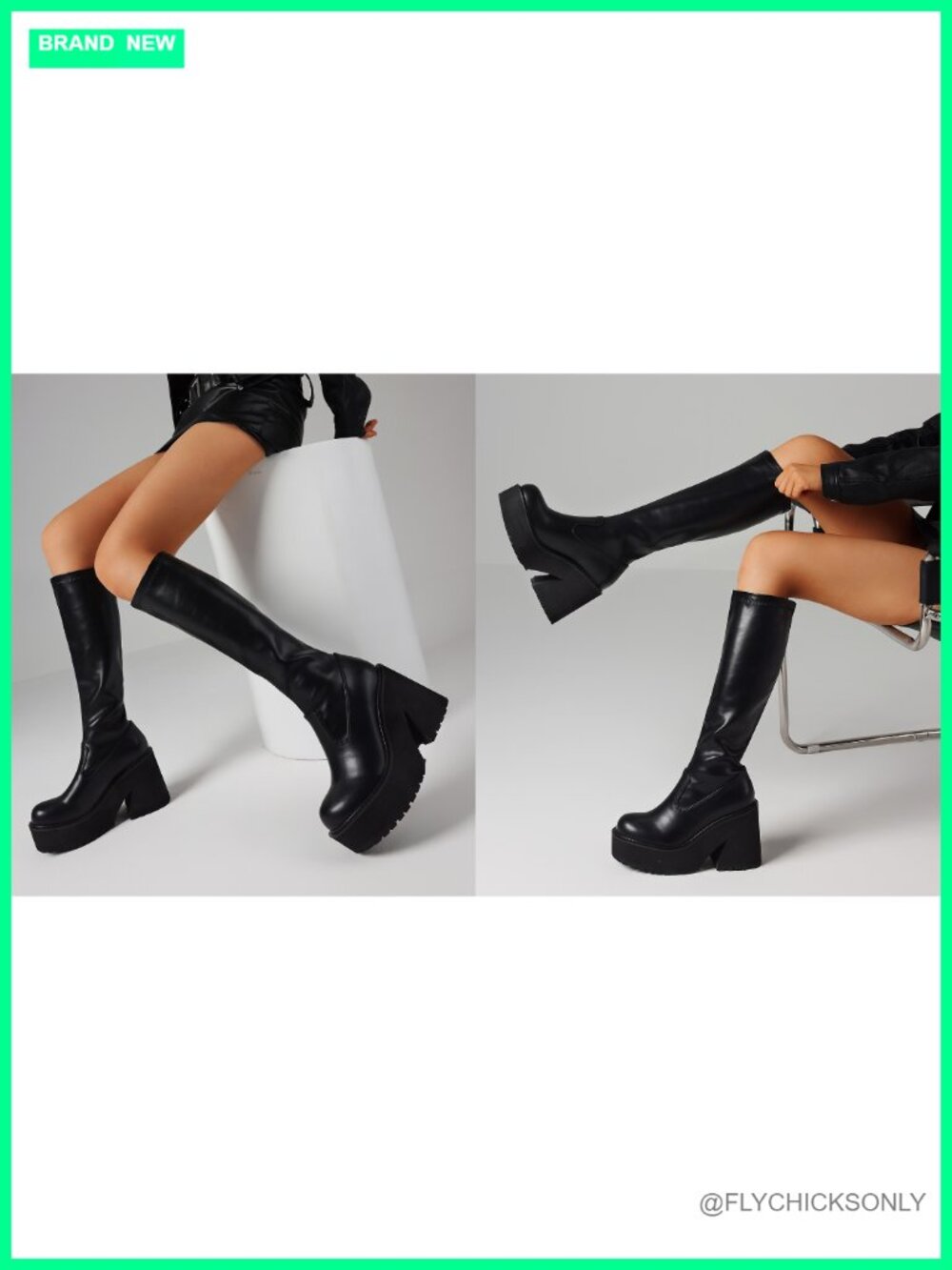 Elastic Knee High Platform Chunky Heel Sock Boots Zipper Round Toe Fashion - Picture 6 of 6